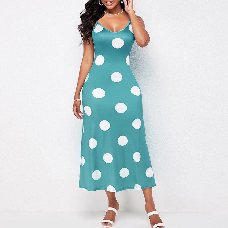 OTEN Vintage Casual Backless Polka Dot Gradient Dress