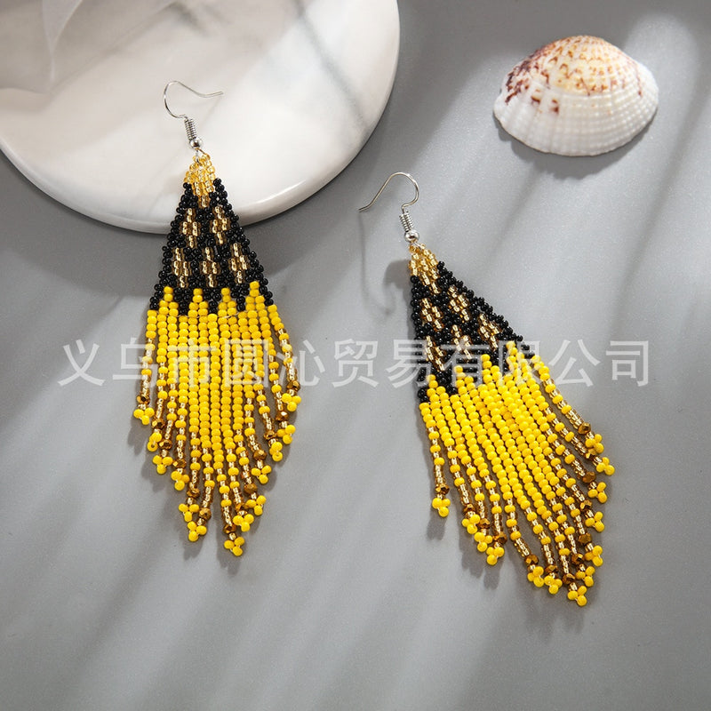 Rice Bead Earrings  Hand weaving  Beaded  Colorful  Simplicity  Retro  Bohemia  geometry  alloy  ma&#39;am  Tassel Earrings