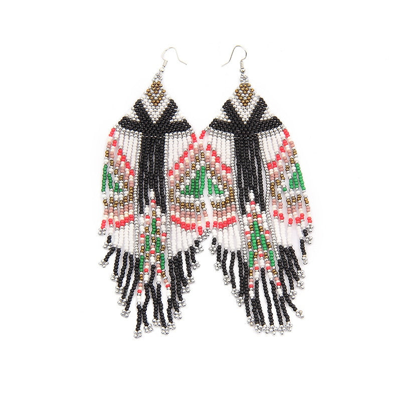 Rice Bead Earrings  Hand weaving  Beaded  Colorful  Simplicity  Retro  Bohemia  geometry  alloy  ma&#39;am  Tassel Earrings