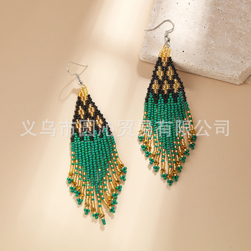 Rice Bead Earrings  Hand weaving  Beaded  Colorful  Simplicity  Retro  Bohemia  geometry  alloy  ma&#39;am  Tassel Earrings