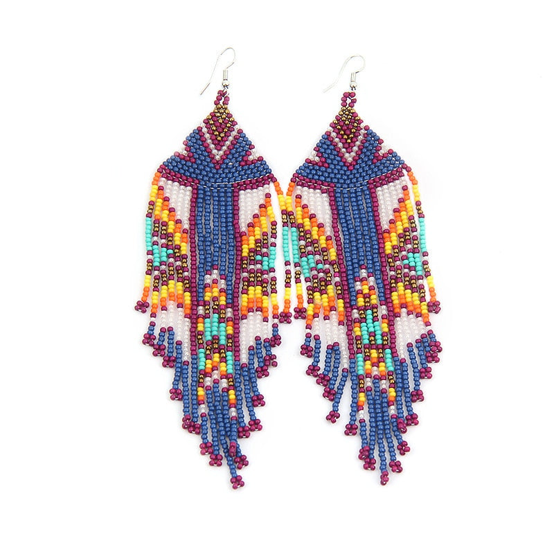 Rice Bead Earrings  Hand weaving  Beaded  Colorful  Simplicity  Retro  Bohemia  geometry  alloy  ma&#39;am  Tassel Earrings