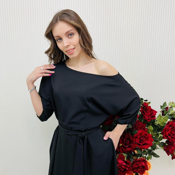 2023 Spring Elegant Women&#39;s Long Formal Dress Black Lace Up Off Shoulder A-line Dresses Female New Occasion Evening Clothes Lady