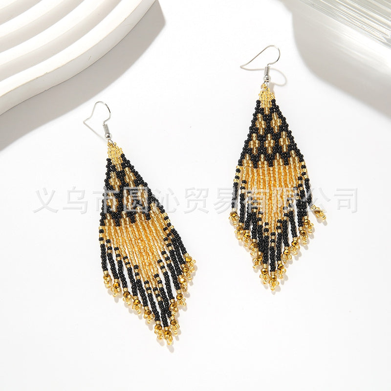 Rice Bead Earrings  Hand weaving  Beaded  Colorful  Simplicity  Retro  Bohemia  geometry  alloy  ma&#39;am  Tassel Earrings