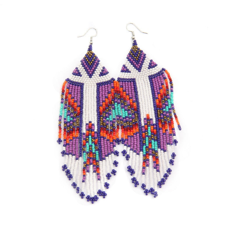 Rice Bead Earrings  Hand weaving  Beaded  Colorful  Simplicity  Retro  Bohemia  geometry  alloy  ma&#39;am  Tassel Earrings