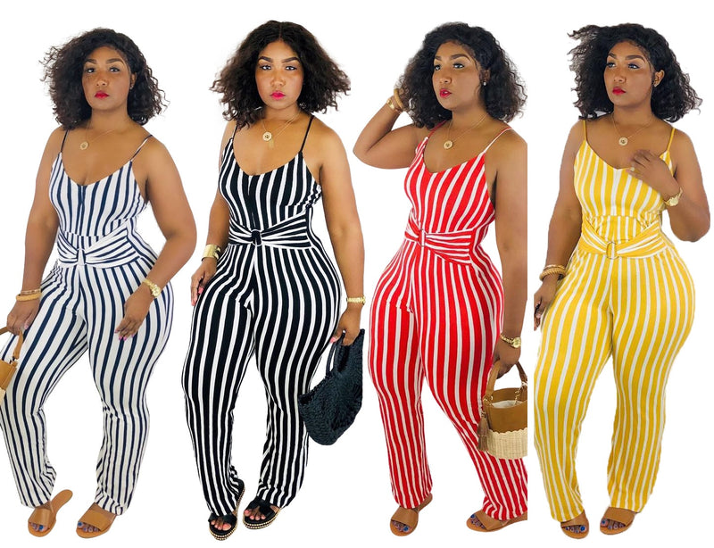 Sleeveless Bandage Striped Sling One Piece Loose Wide Leg Rompers