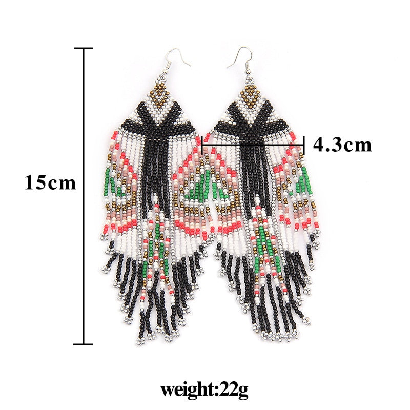 Rice Bead Earrings  Hand weaving  Beaded  Colorful  Simplicity  Retro  Bohemia  geometry  alloy  ma&#39;am  Tassel Earrings