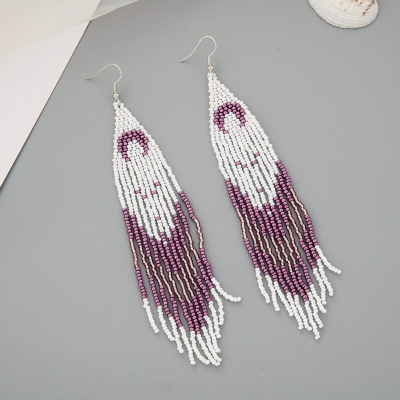 Rice bead earrings  Hand woven  fashion  Beading  Simplicity  Bohemia  Versatile  alloy  ma&#39;am  Fringed earrings