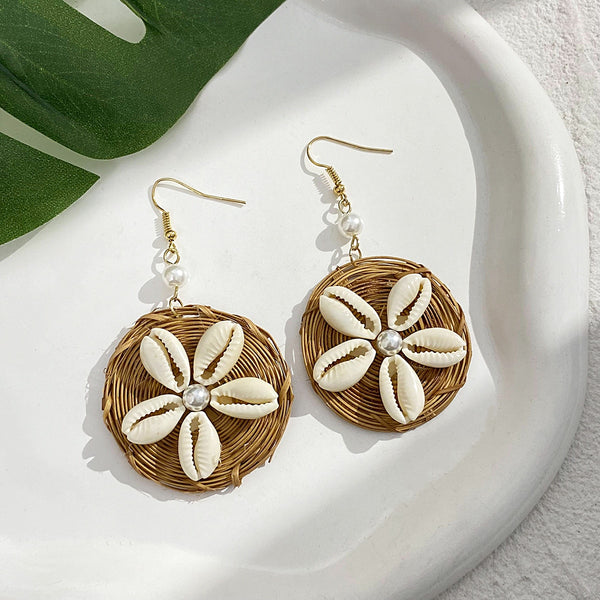 Shell Conch Rattan Knit Drop Earrings