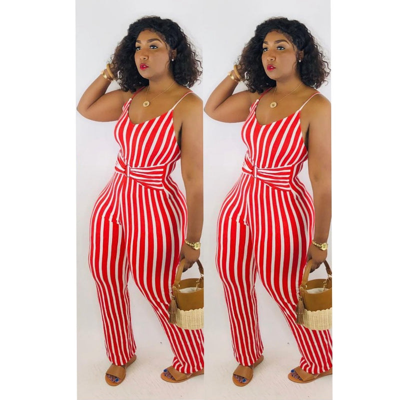 Sleeveless Bandage Striped Sling One Piece Loose Wide Leg Rompers