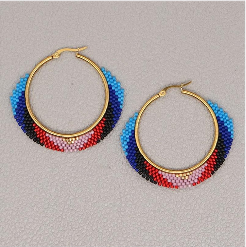 Rice Bead Earrings  Hand weaving  Beaded  Colorful  Simplicity  Retro  Bohemia  geometry  alloy  ma&#39;am  Tassel Earrings