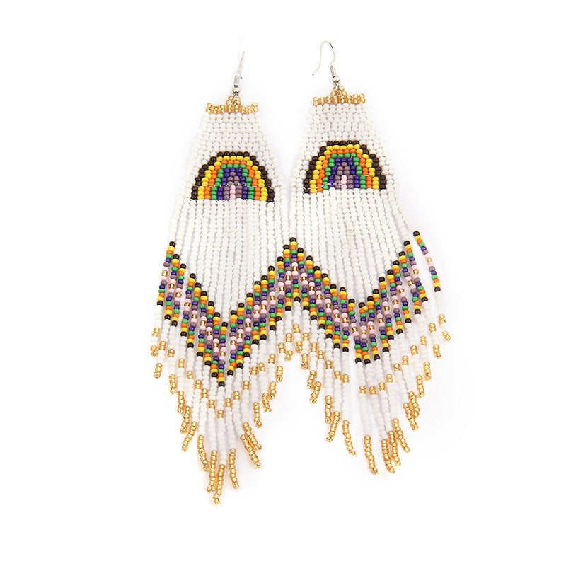 Rice Bead Earrings  Hand weaving  Beaded  Colorful  Simplicity  Retro  Bohemia  geometry  alloy  ma&#39;am  Tassel Earrings