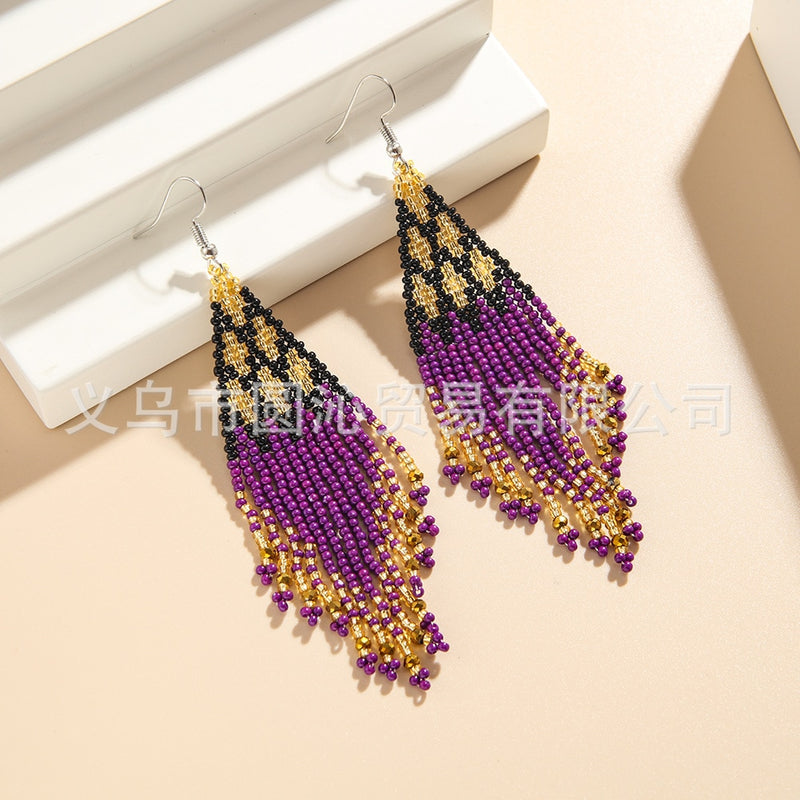 Rice Bead Earrings  Hand weaving  Beaded  Colorful  Simplicity  Retro  Bohemia  geometry  alloy  ma&#39;am  Tassel Earrings