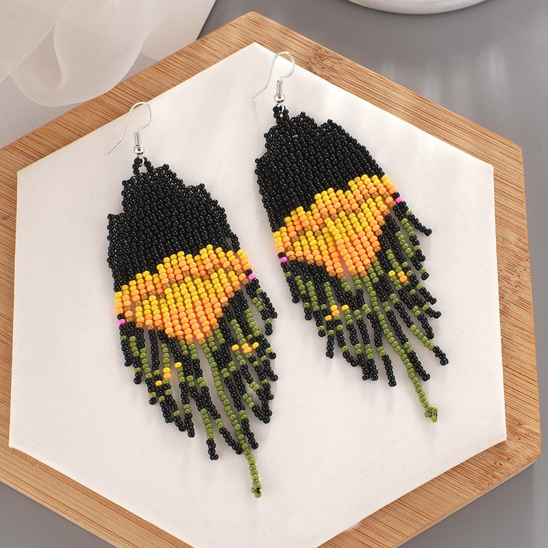 Rice Bead Earrings  Hand weaving  Beaded  Colorful  Simplicity  Retro  Bohemia  geometry  alloy  ma&#39;am  Tassel Earrings