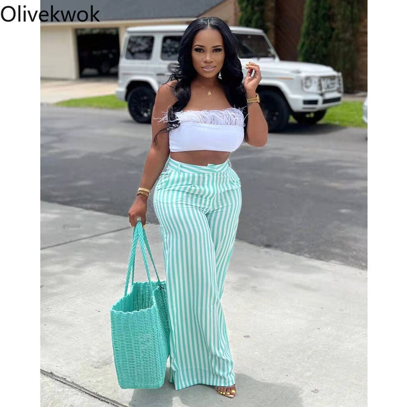 Olivekwok Striped Wide Leg  Pants