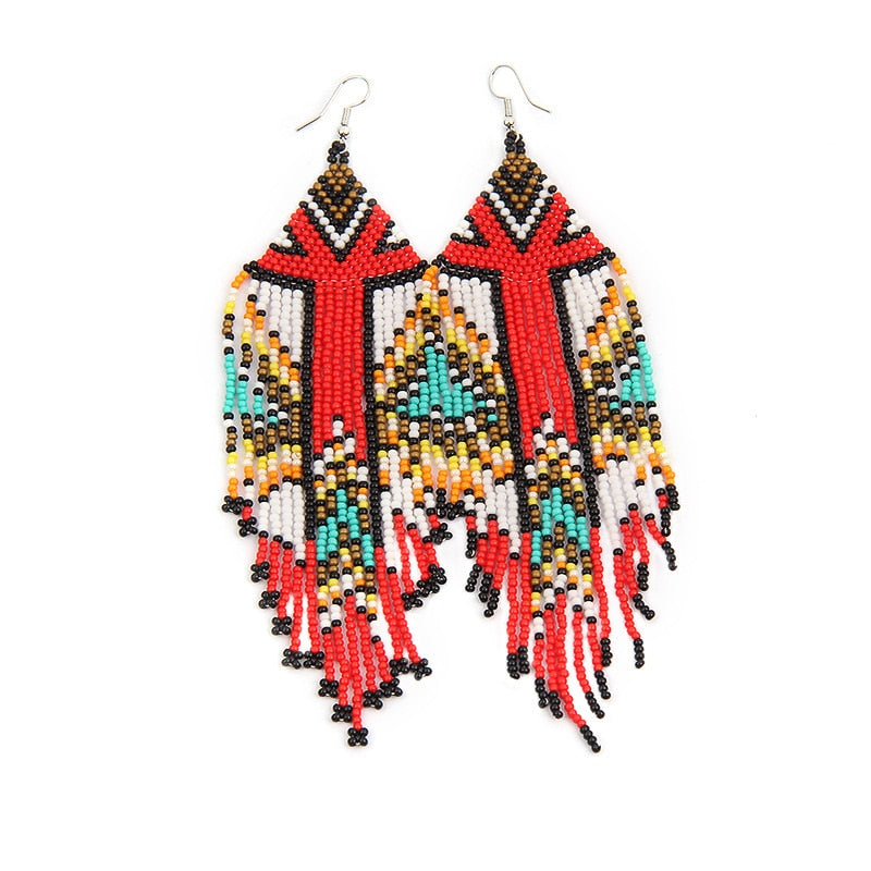 Rice Bead Earrings  Hand weaving  Beaded  Colorful  Simplicity  Retro  Bohemia  geometry  alloy  ma&#39;am  Tassel Earrings