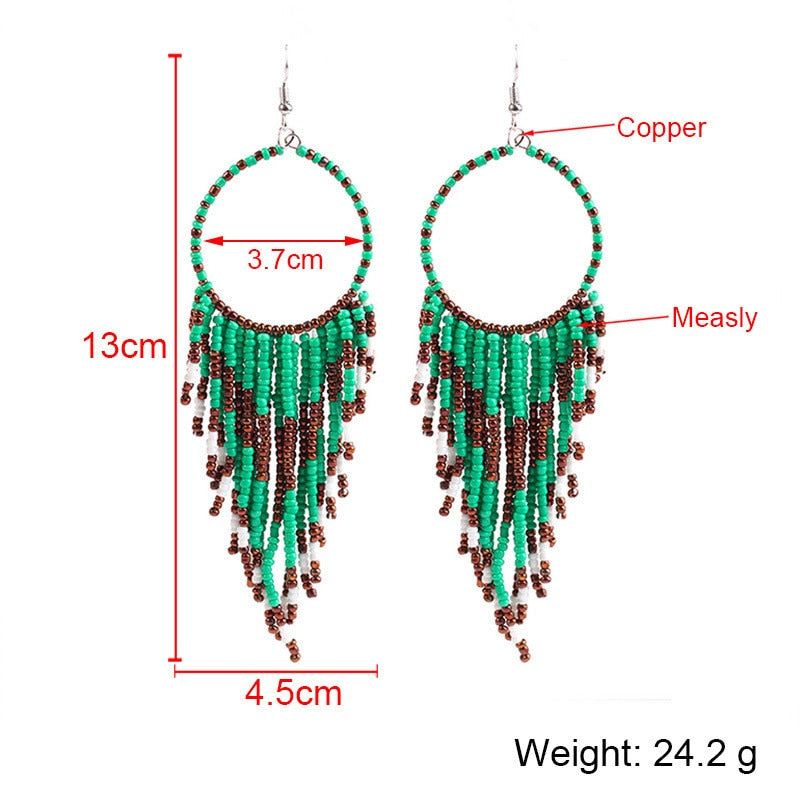 Multi-color Beaded Tassel Earrings