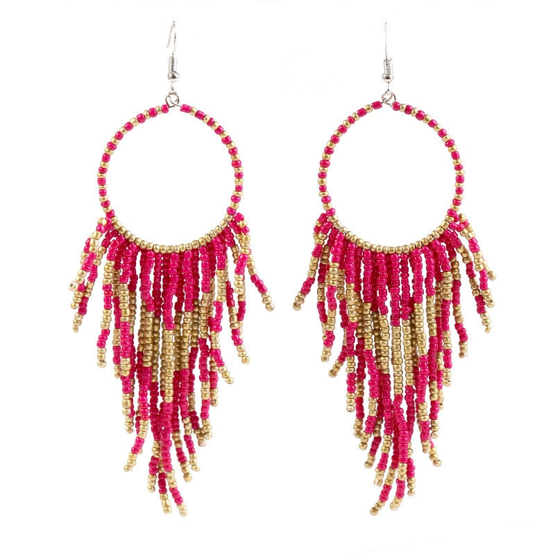 Multi-color Beaded Tassel Earrings