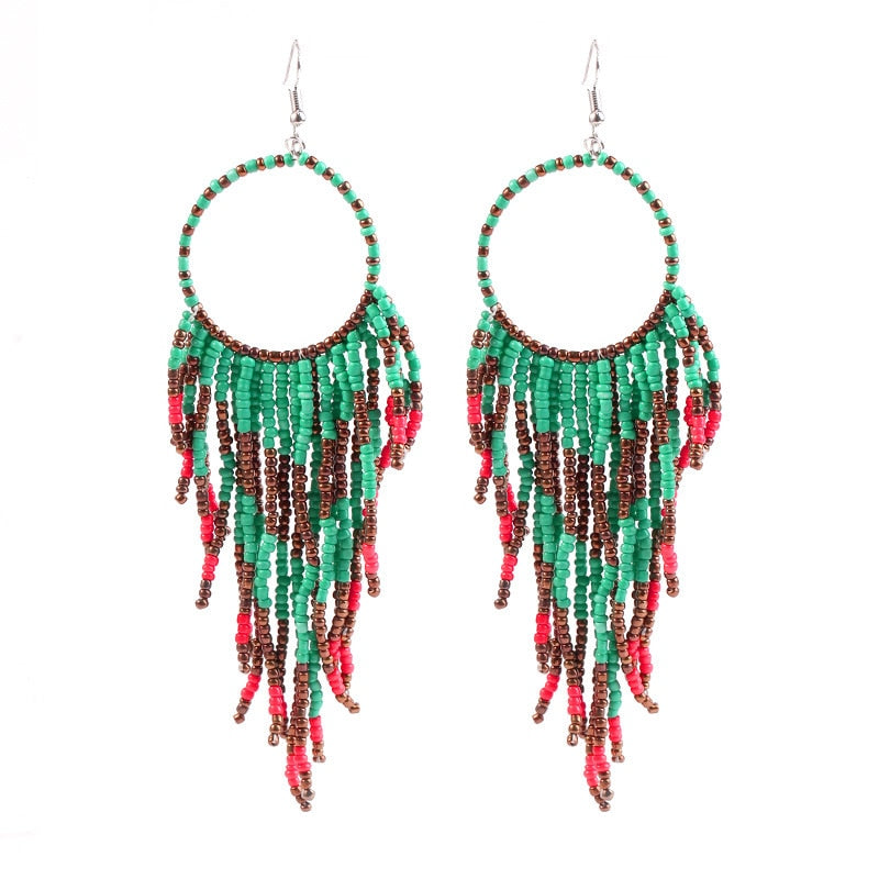 Multi-color Beaded Tassel Earrings