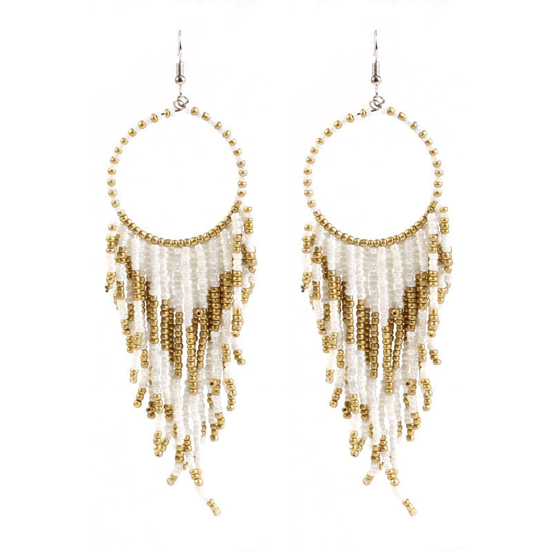 Multi-color Beaded Tassel Earrings