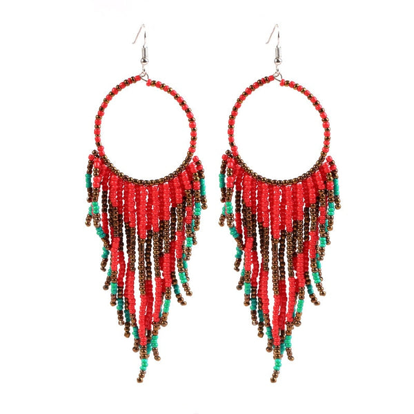 Multi-color Beaded Tassel Earrings