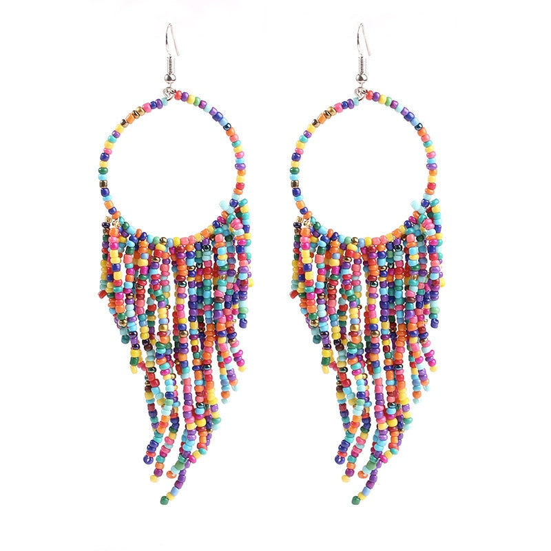 Multi-color Beaded Tassel Earrings