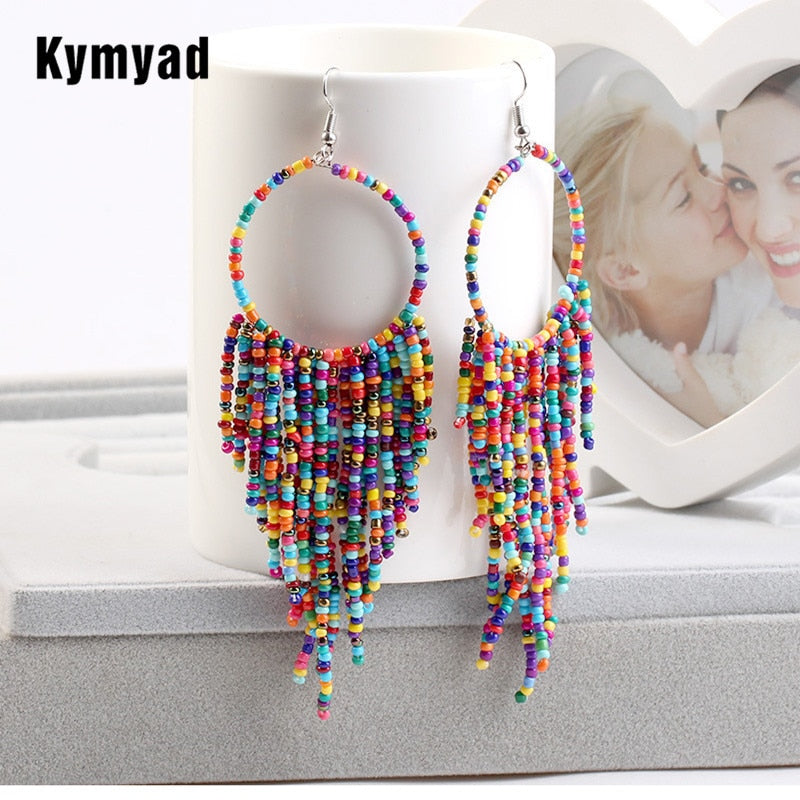 Multi-color Beaded Tassel Earrings