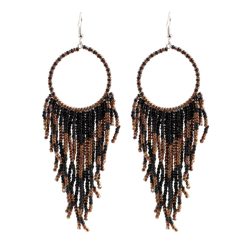 Multi-color Beaded Tassel Earrings