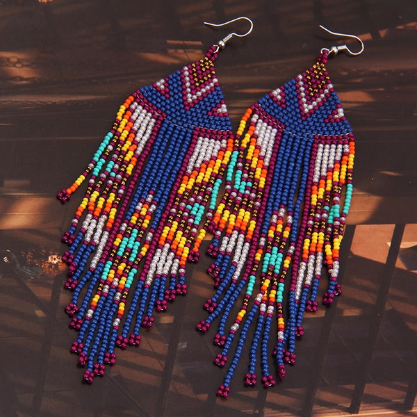 Rice Bead Earrings  Hand weaving  Beaded  Colorful  Simplicity  Retro  Bohemia  geometry  alloy  ma&#39;am  Tassel Earrings