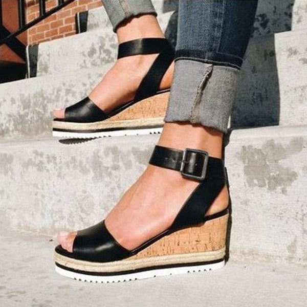 2023 Summer Wedges Sandals Ladies Platform Buckle Strap High Heels Sandals Retro Open Toe Fashion All Match Women Dress Sandals